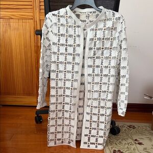 White and Gold Patterned Sheer Jacket/Shirt